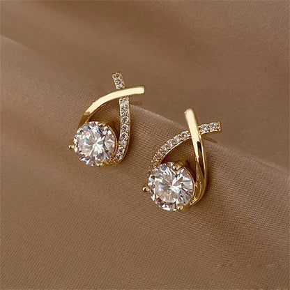 Fashion Cross Stud Earrings For Women Girls Korean Style Elegant Crystal Jewelry Ear Rings Fishtail Lady Earrings Gift