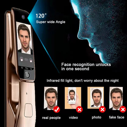 WiFi Tuya APP Voice Intercom Digital Door Lock  High Quanlity 3D Face Recognition Smart Door Lock With Camera