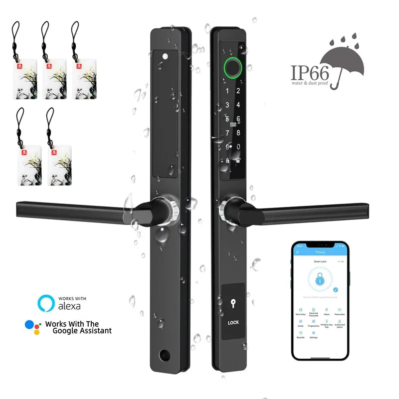 Smart Fingerprint Lock with Handles Keyless Entry Smart Lock Bluetooth Connect Keypad Card Keyless for 35-120mm Door