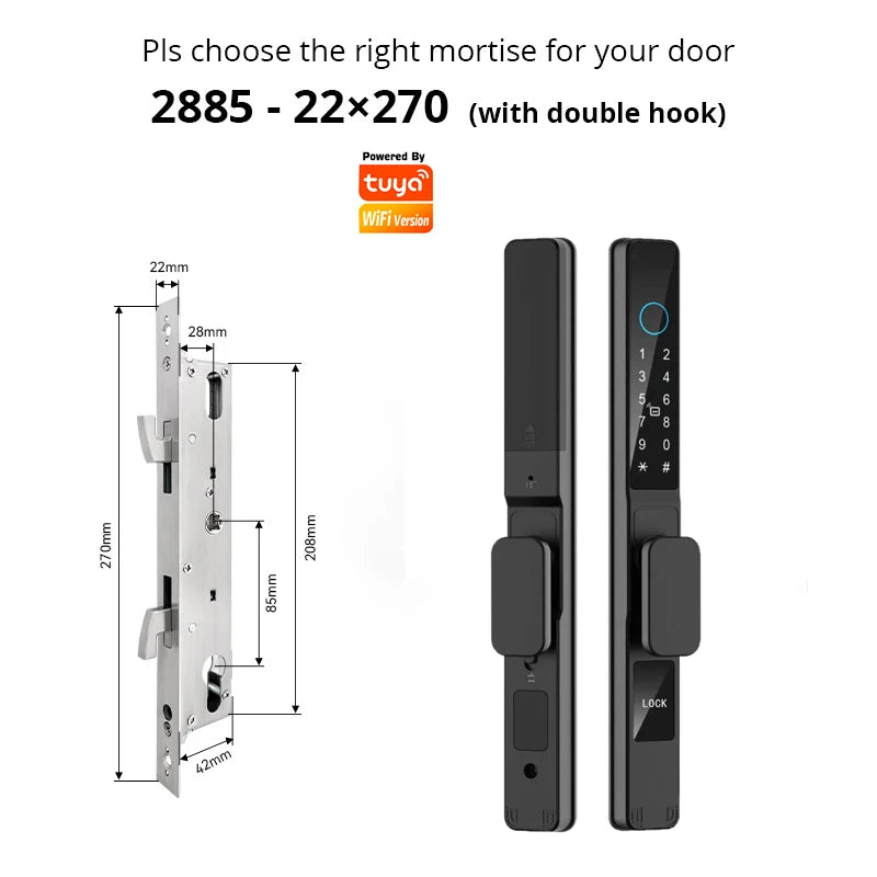 TUYA WIFI Waterproof Smart Door Lock Fingerprint APP Password RFID Card Keyless Digital Electronic Lock Aluminum/Glass Sliding