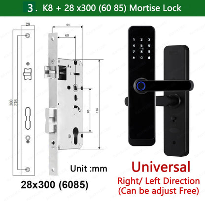 2023 NEW RAYKUBE K8 Tuya Wifi Smart Door Lock TT Lock Fingerprint Lock Digital Electric Lock With Longer Larger Handle Panels