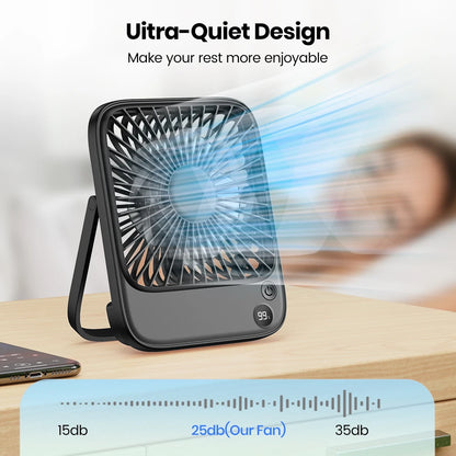 TOPK Desk Table Fan Rechargeable 2000mAh/4500mAh Battery Operated Desktop Fan Silent Thin Personal Fan with Power & Speed Displa