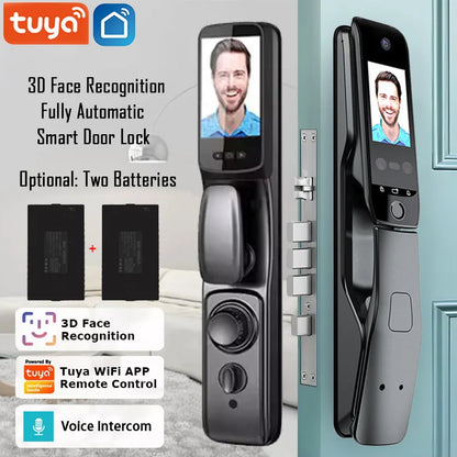 WiFi Tuya APP Voice Intercom Digital Door Lock  High Quanlity 3D Face Recognition Smart Door Lock With Camera