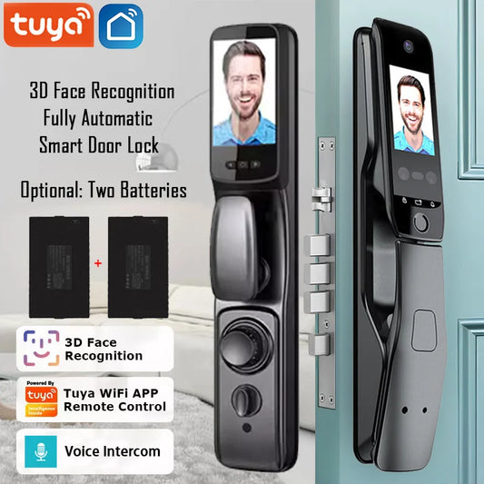 WiFi Tuya APP Voice Intercom Digital Door Lock  High Quanlity 3D Face Recognition Smart Door Lock With Camera