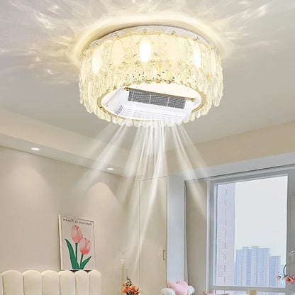 Nordic Crystal Ceiling Fan Light Led Electric Fan Pendant Lamp for Living Room Bedroom Intelligent Remote Control Fans Light