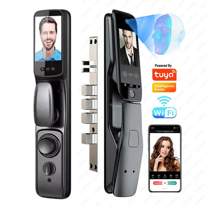 WiFi Tuya APP Voice Intercom Digital Door Lock  High Quanlity 3D Face Recognition Smart Door Lock With Camera