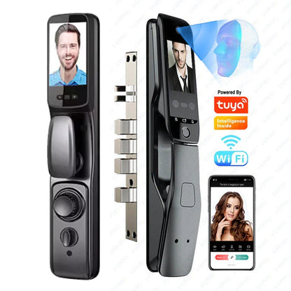 WiFi Tuya APP Voice Intercom Digital Door Lock  High Quanlity 3D Face Recognition Smart Door Lock With Camera