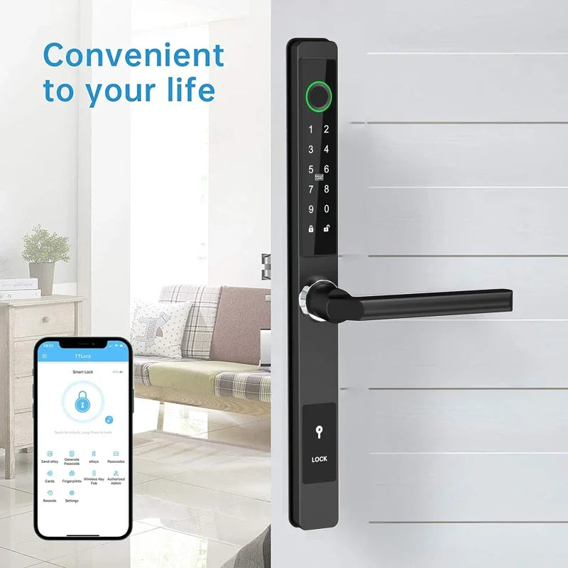 Smart Fingerprint Lock with Handles Keyless Entry Smart Lock Bluetooth Connect Keypad Card Keyless for 35-120mm Door