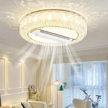 Nordic Crystal Ceiling Fan Light Led Electric Fan Pendant Lamp for Living Room Bedroom Intelligent Remote Control Fans Light
