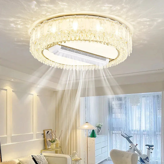 Nordic Crystal Ceiling Fan Light Led Electric Fan Pendant Lamp for Living Room Bedroom Intelligent Remote Control Fans Light