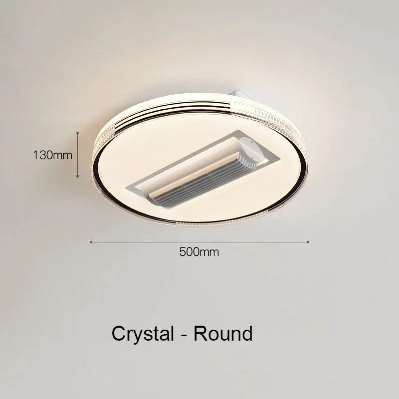Luxury Crystal Square Round Bladeless Ceiling Fan With Light Ceiling Lamp Chandelier LED 3 Color Silent Electric Fan Ventilator