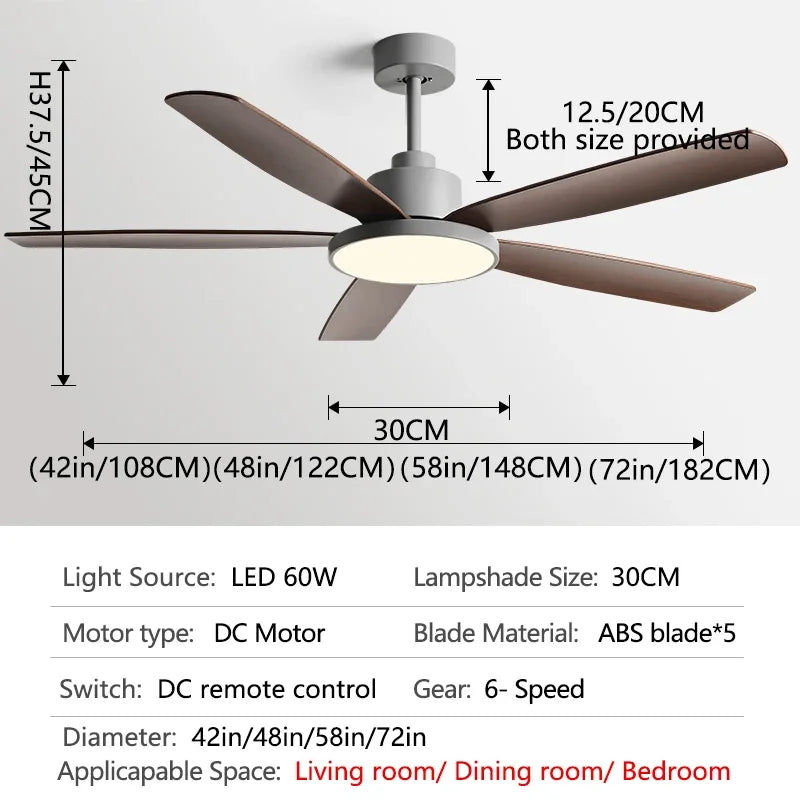 72Inch Ceiling Fan Light Strong Winds Living Room Restaurant DC Remote Control Fan Llights Black Modern Electric Fan 110V 220V