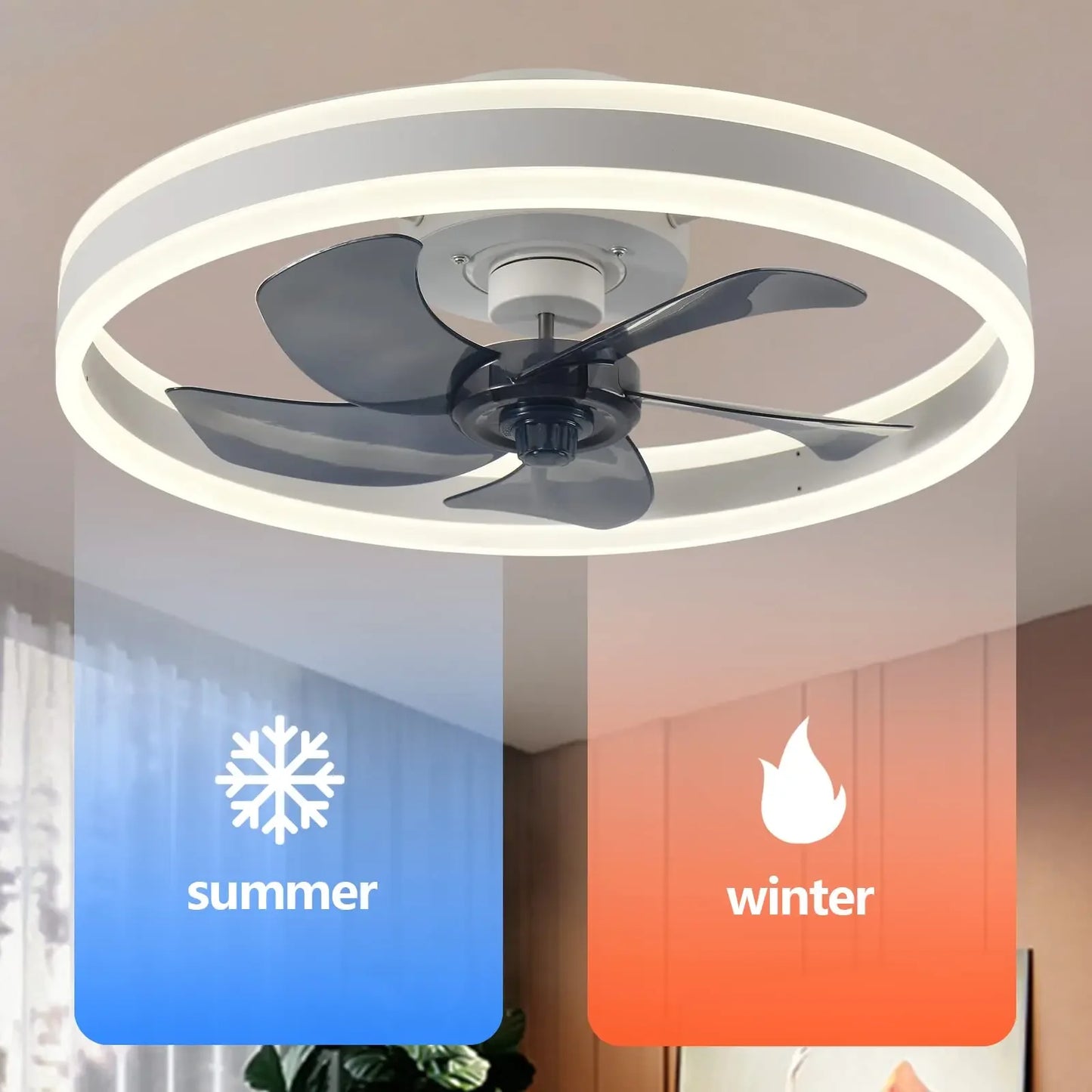 Modern LED Ceiling Fan With Light DC Motor 6-speed Timing Fan 50CM Low Floor Loft Remote Control Decorative Fan With Light
