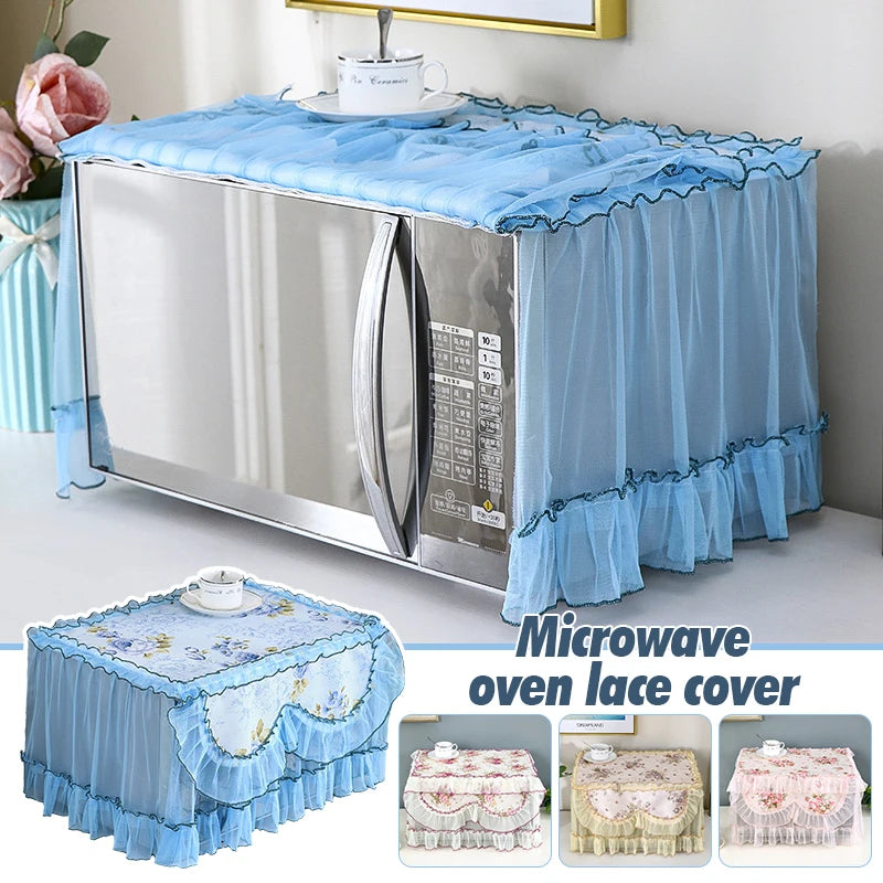 50x35x30cm Lace Print Microwave Oven Dust Cover Home Kitchen Oven Cover Cloth Anti-smoke Household Storage Microwave Hood