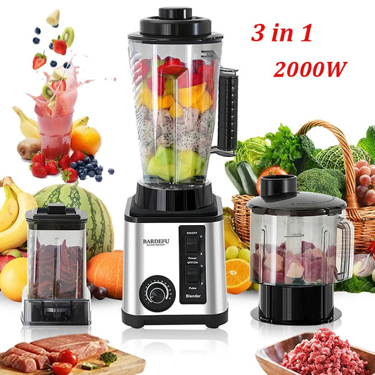 3 in 1 Electric Blender 2000W Powerful Mixer Juicer Smoothie Maker Multifunctional Food Processor 3L Container Table Blender