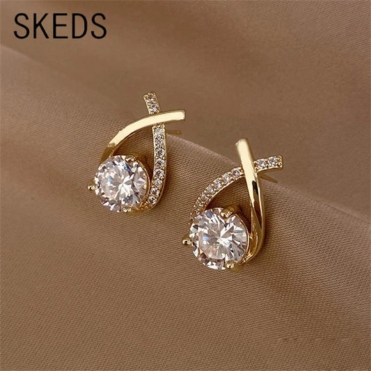 Fashion Cross Stud Earrings For Women Girls Korean Style Elegant Crystal Jewelry Ear Rings Fishtail Lady Earrings Gift