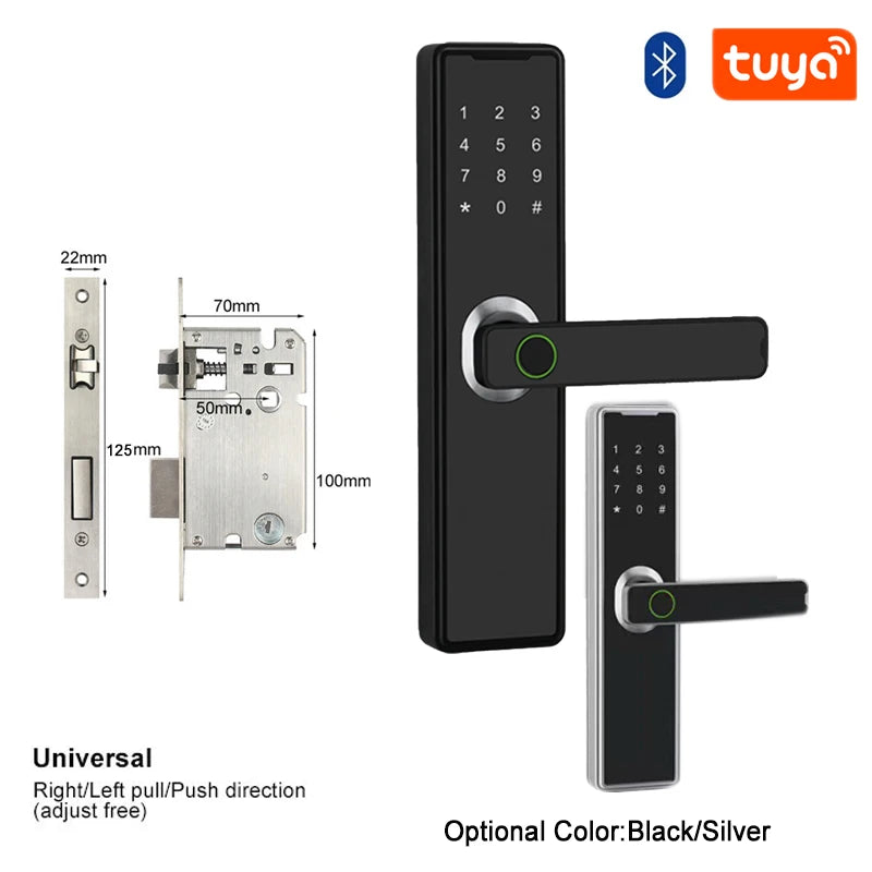 Support 8 Languages Fingerprint Lock Smart Door Lock For 150 Users Capacity Household  Tuya Intelligent Life APP Control