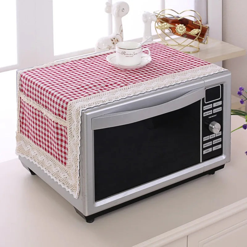 1PC Microwave Oven Grease Proof Cover Microwave Oven Dust Cover Multi-purpose Dust Proof Cotton Linen Microwave Oven Cover