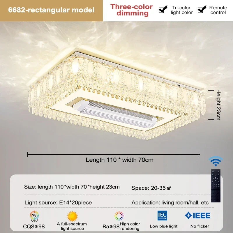 Nordic Crystal Ceiling Fan Light Led Electric Fan Pendant Lamp for Living Room Bedroom Intelligent Remote Control Fans Light