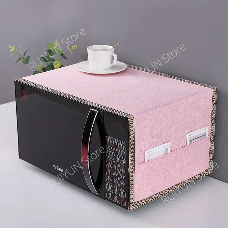Solid Color Dustproof Microwave Oven Cloth Dust Covers with Storage Bag Microwave Oven Covers Kitchen Supplies