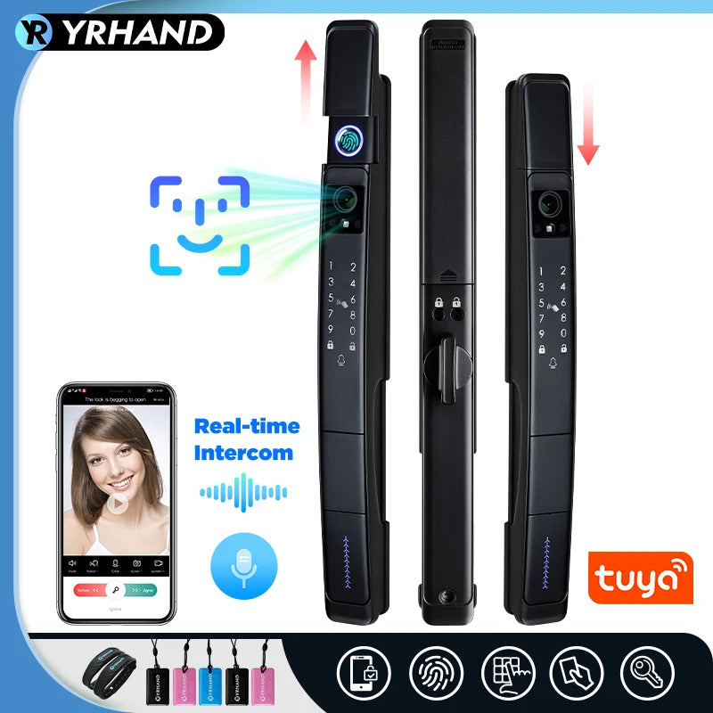 3D Face recognition lock Tuya wifi fechadura eletronico digital Waterpoof Visual intercom keyless unlock Sliding Smart Door Lock