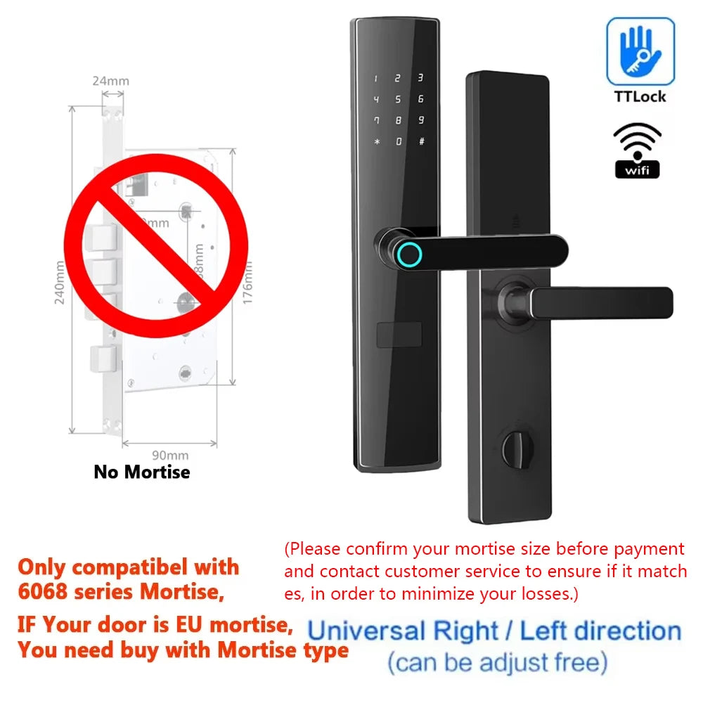 TTlock App Connect Without Gateway Smart Lock Wifi Remote Control Keyless Entry Digital  Fingerprint Door Lock with Keypad