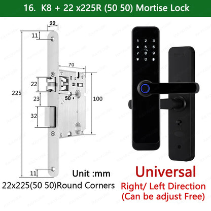 2023 NEW RAYKUBE K8 Tuya Wifi Smart Door Lock TT Lock Fingerprint Lock Digital Electric Lock With Longer Larger Handle Panels