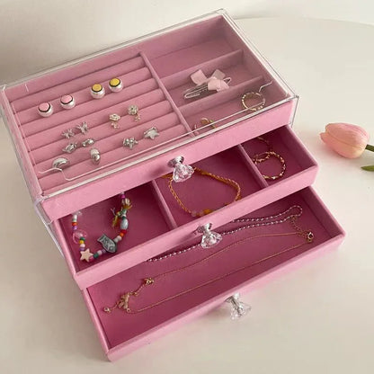 Jewelry Organizer With 3 Drawers Stackable Display Storage Earrings Necklace Bracelets Box Holder Case For Women