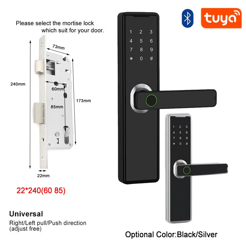 Support 8 Languages Fingerprint Lock Smart Door Lock For 150 Users Capacity Household  Tuya Intelligent Life APP Control