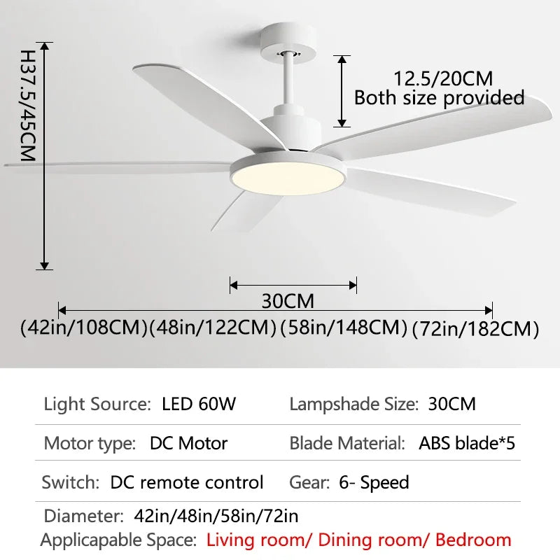 72Inch Ceiling Fan Light Strong Winds Living Room Restaurant DC Remote Control Fan Llights Black Modern Electric Fan 110V 220V