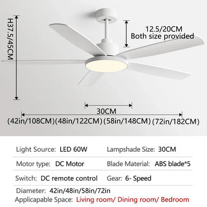 72Inch Ceiling Fan Light Strong Winds Living Room Restaurant DC Remote Control Fan Llights Black Modern Electric Fan 110V 220V