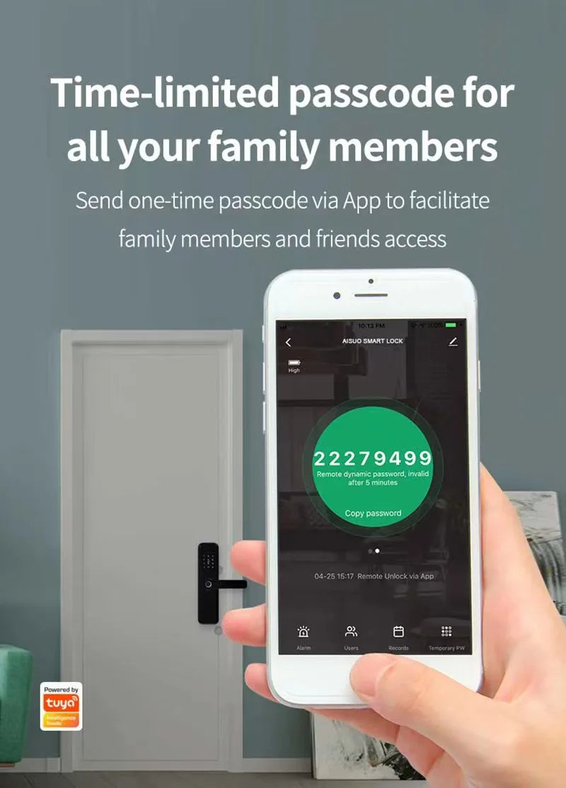 Support 8 Languages Fingerprint Lock Smart Door Lock For 150 Users Capacity Household  Tuya Intelligent Life APP Control