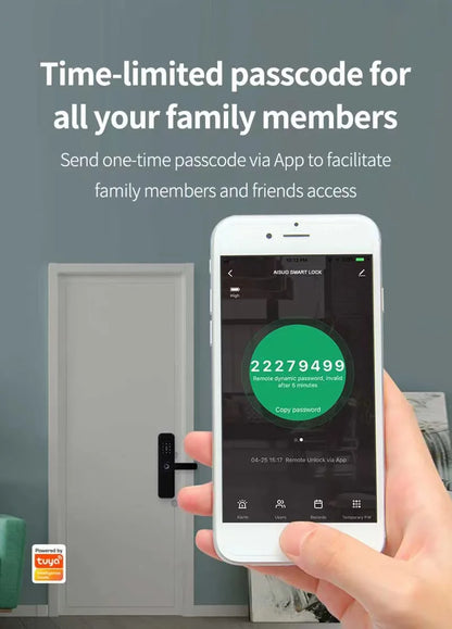 Support 8 Languages Fingerprint Lock Smart Door Lock For 150 Users Capacity Household  Tuya Intelligent Life APP Control
