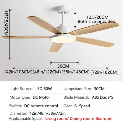 72Inch Ceiling Fan Light Strong Winds Living Room Restaurant DC Remote Control Fan Llights Black Modern Electric Fan 110V 220V