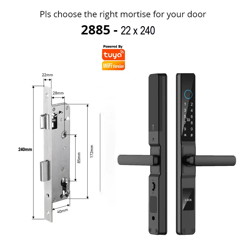TUYA WIFI Waterproof Smart Door Lock Fingerprint APP Password RFID Card Keyless Digital Electronic Lock Aluminum/Glass Sliding