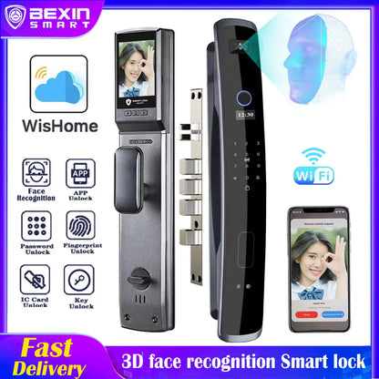 3D Face Recognition WIFI APP Smart door Lock Fingerprint Biometric Card Key Digital Lock Home intelligence Door Lock