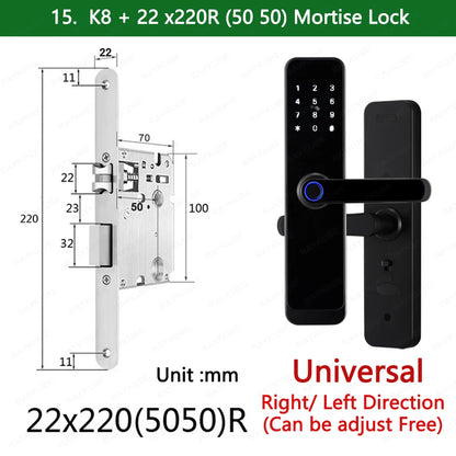 2023 NEW RAYKUBE K8 Tuya Wifi Smart Door Lock TT Lock Fingerprint Lock Digital Electric Lock With Longer Larger Handle Panels