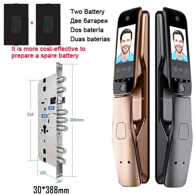 WiFi Tuya APP Voice Intercom Digital Door Lock  High Quanlity 3D Face Recognition Smart Door Lock With Camera