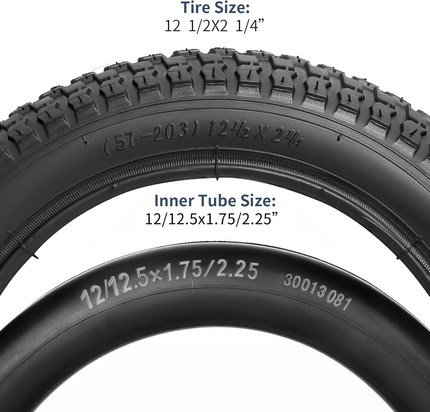 2PCS 12.5" Bike Tyres 12 1/2 X 2 1/4 Tires 57-203 and Heavy Duty Inner Tubes 12 1/2X2 1/4 CR202 90° Bent Valve/Av32Mm Schrader Valve Compatible 12.5X2.25 Kid Bike/Push Bike/Bicycle Tires and Tubes