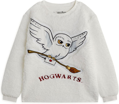 Kids Pyjama Set | Hogwarts Hedwig Long Sleeve Fleece Top & All over Print Loungewear Bottoms | Complete Matching Sleepwear Bundle | Movie Magic Merchandise Apparel Gift