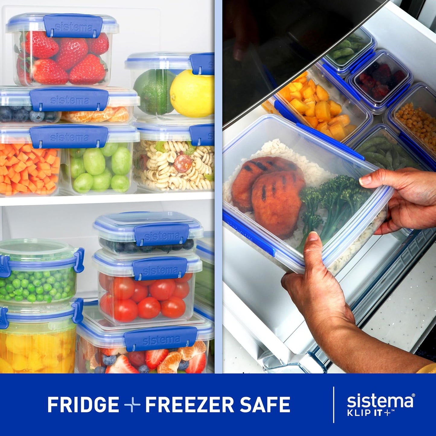 KLIP IT Food Storage Container | 7 L | Stackable & Airtight Fridge/Freezer Food Box with Lid | Bpa-Free Plastic | Blue Clips | 1 Count